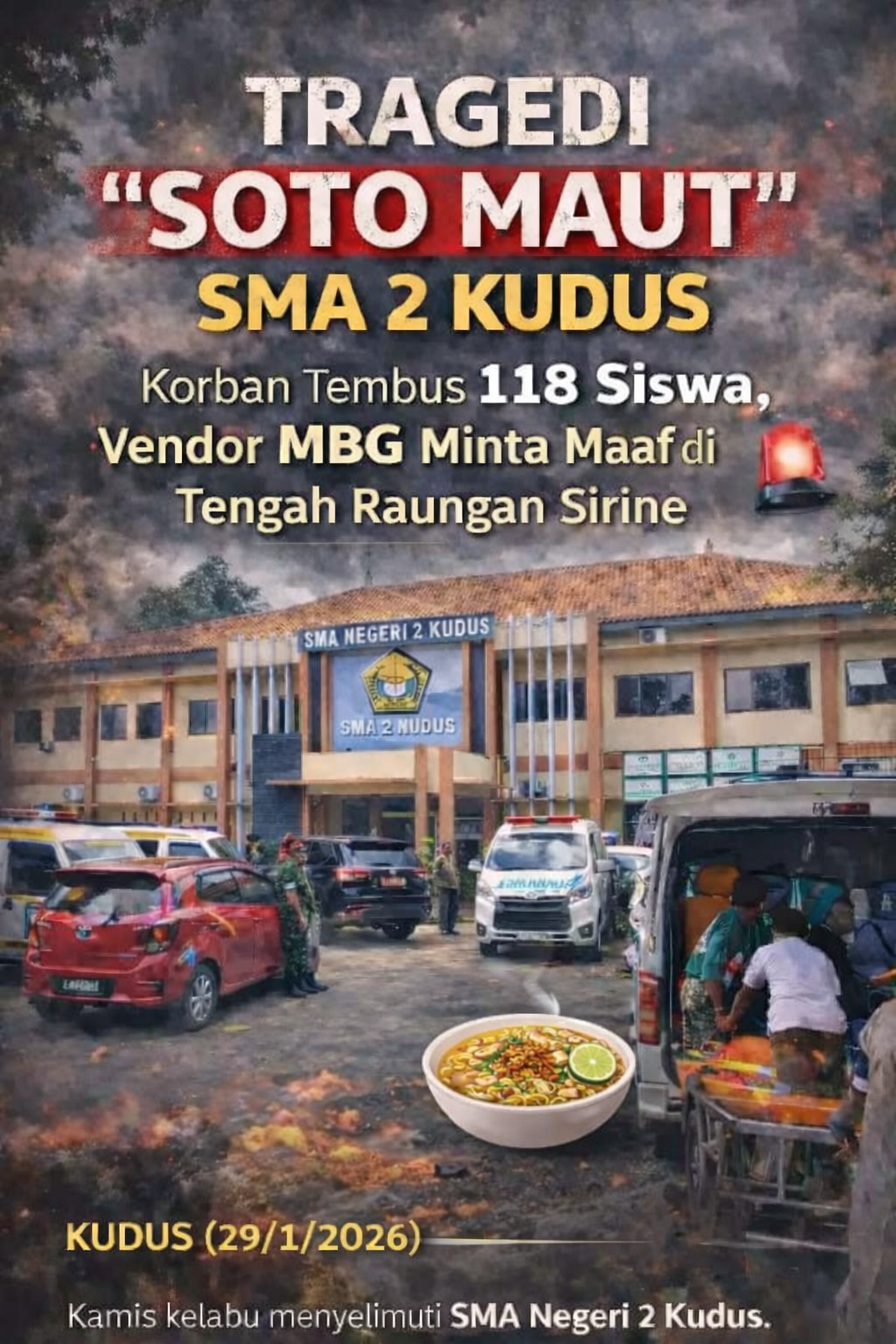 “SMA 2 Kudus Diguncang Tragedi Soto Maut: 118 Siswa Terkorban, Vendor MBG Minta Maaf”