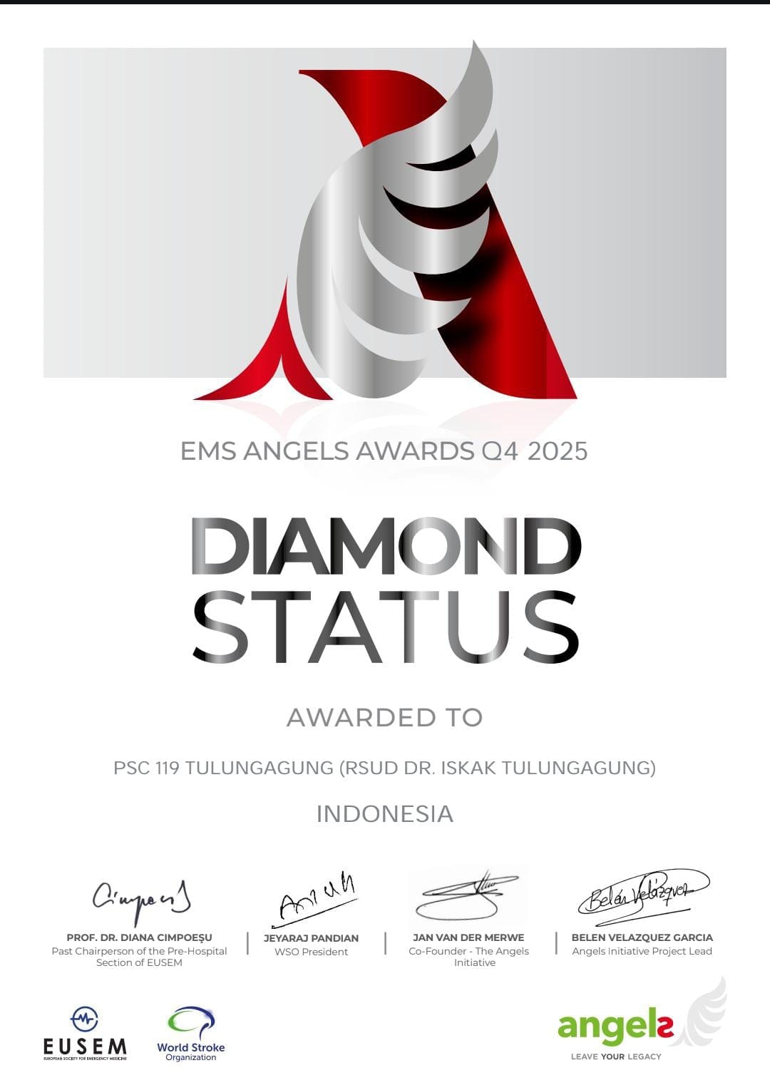 PSC 119 RSUD dr. Iskak Raih Predikat ‘Diamond’ di EMS Angels Awards Kuartal 4 Tahun 2025