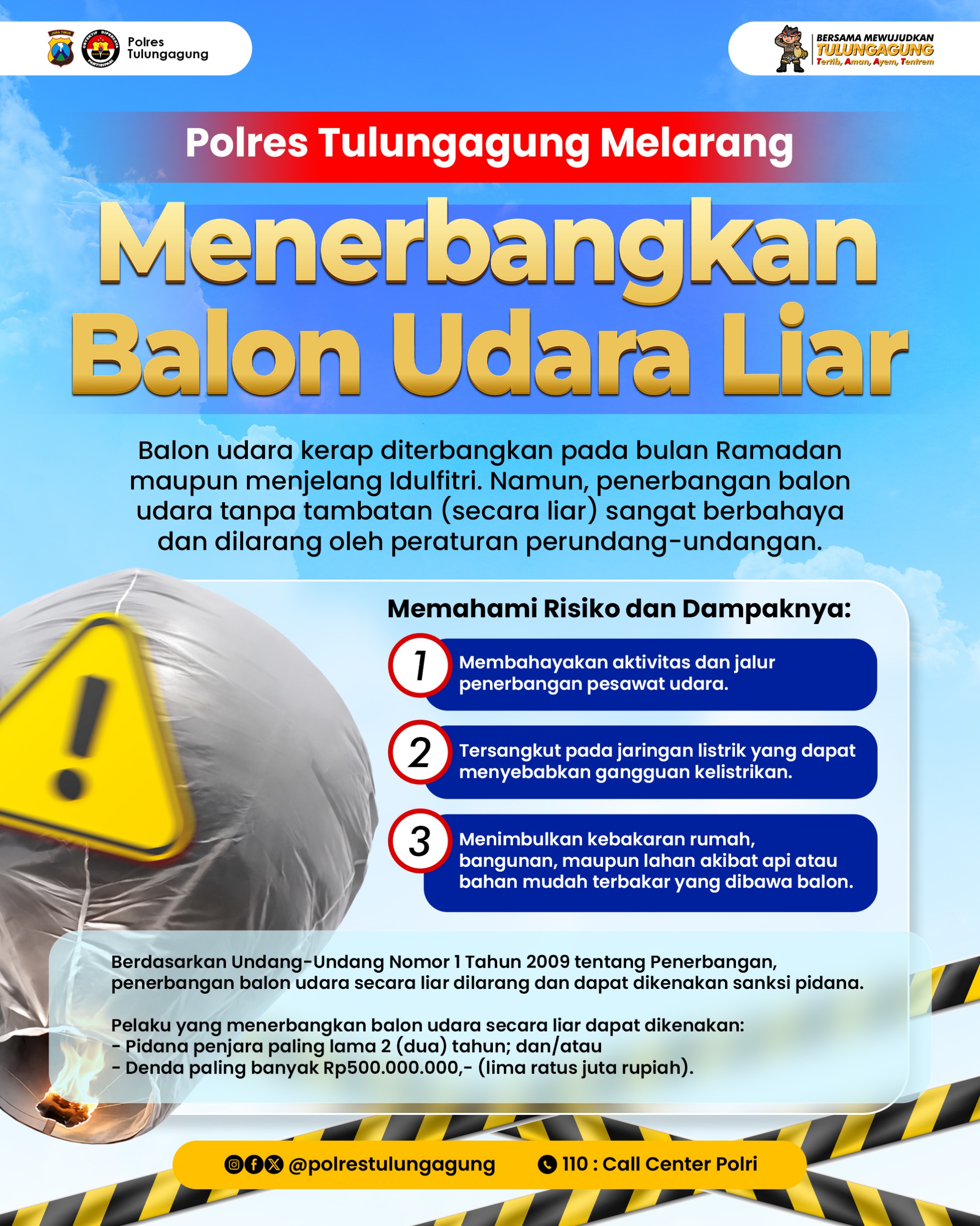 Aparat Kepolisian Kembali Soroti Tradisi Menerbangkan Balon Udara Menjelang Ramadan