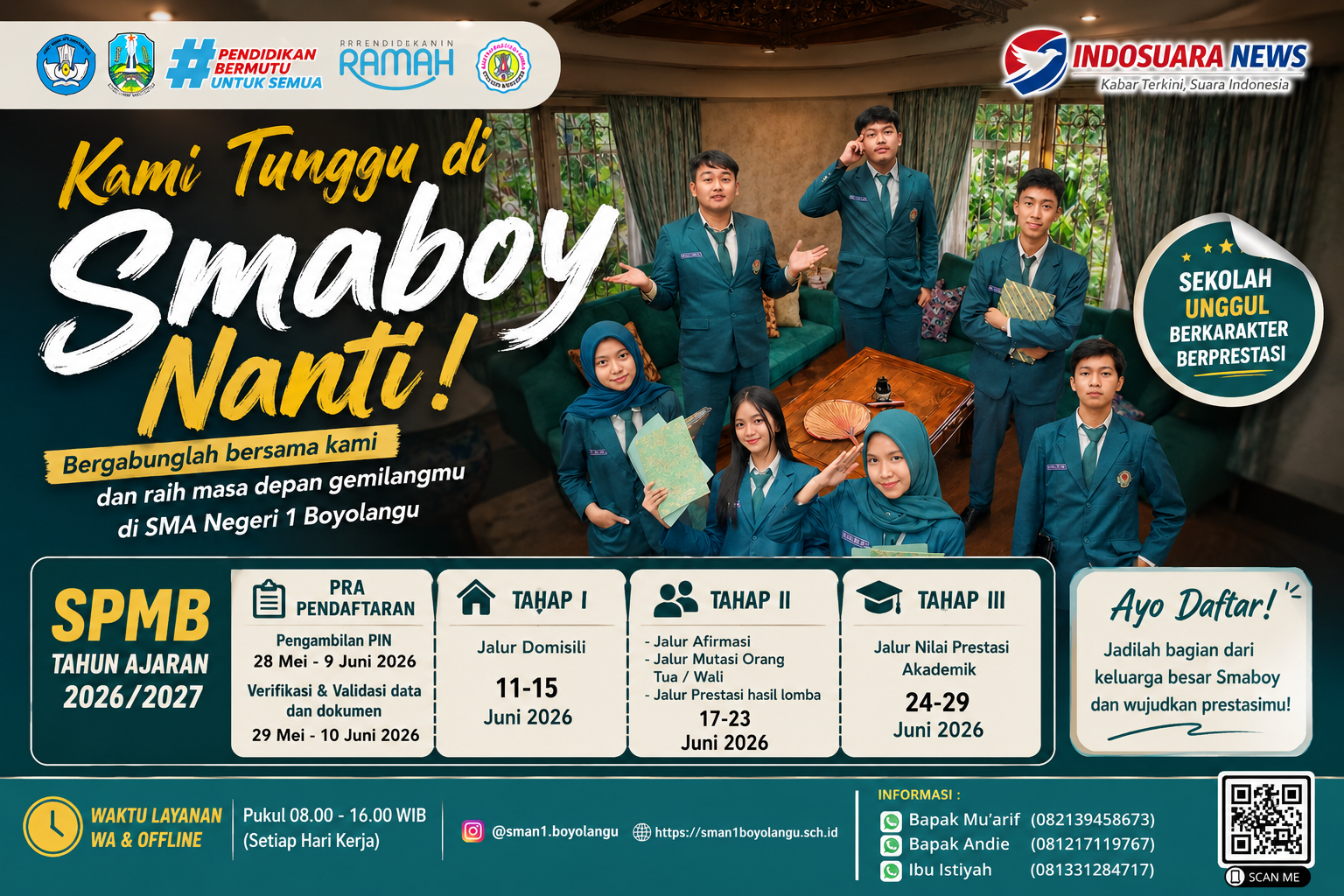 SMA Negeri 1 Boyolangu Buka SPMB 2026, Ajak Calon Siswa Bergabung Menjadi Generasi Berprestasi